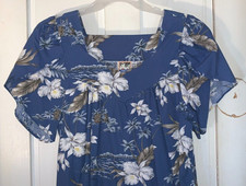 Vintage Hawaiian Togs Muu Muu Lounge House Lounge Dress Floral Blue M BUST 34-38