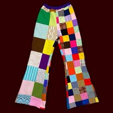 Vintage 70 s Handmade Colorful Patchwork Hippie Festival High Rise Flare Pants