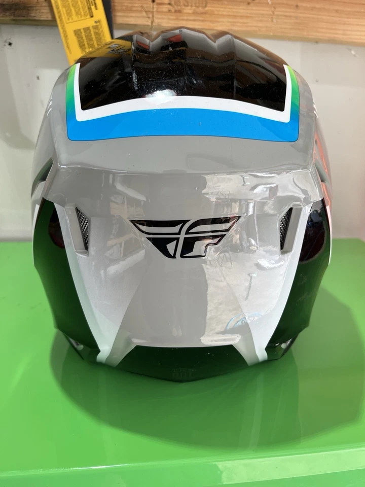 Casco Fly Racing Dirt-bike/motocicleta, adulto grande, gris/negro/verde/azul Foto 4 de 4