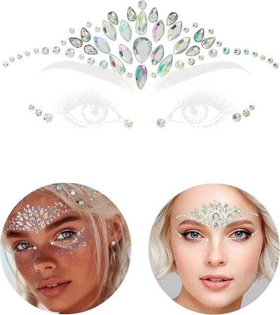 Silver Diamond Face Jewels Stickers Festival Fancy Dress Makeup