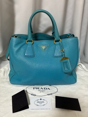 PRADA BN2579 Vitello Daino 2WAY Bag Blue Leather USED from Japan #SD