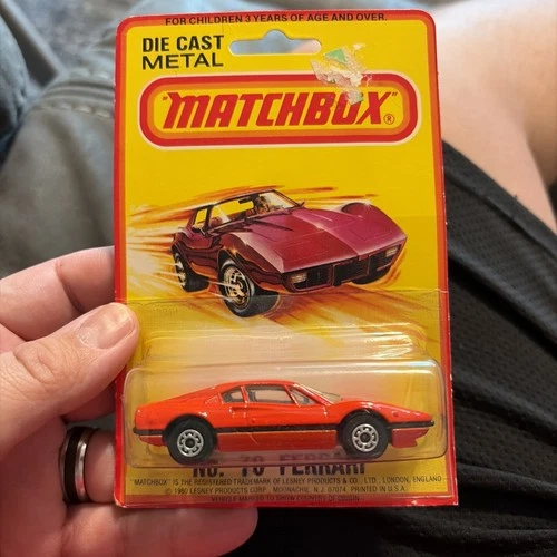 Vintage Matchbox No. 70 Ferrari Red on 1980 Card Die Cast Metal Lesney England