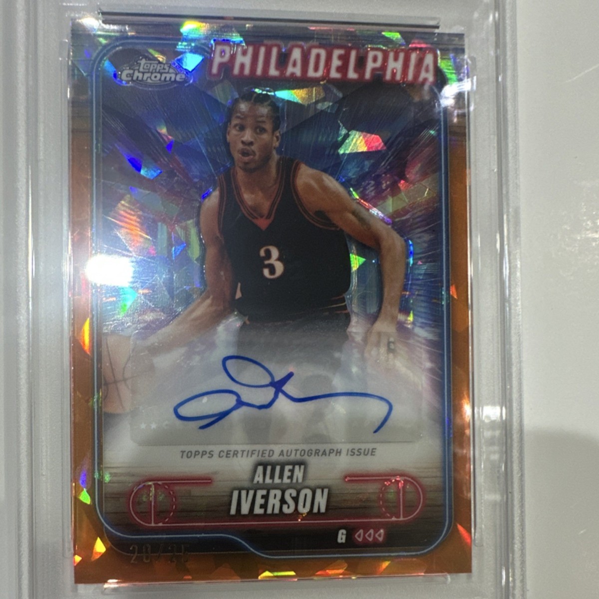 Allen Iverson 2024-25 Topps Chrome Sapphire Orange Auto /25 PSA 9