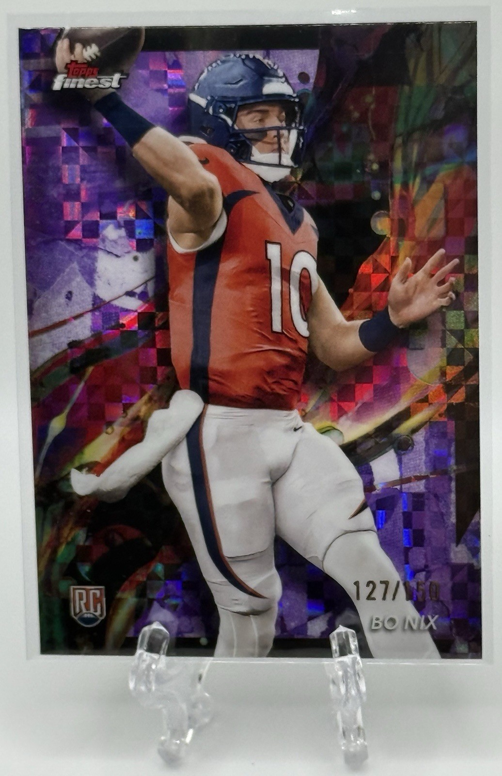 Bo Nix 2024 Topps Finest #63 Purple Checkerboard Rookie RC /150! Denver Broncos