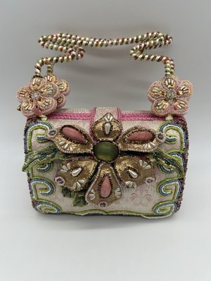 Mary Frances Beaded Flower Clutch Handbag Pink Pastel Embroidered Evening Bag