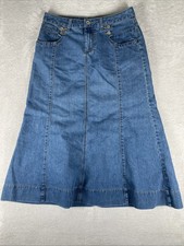 Christopher  Banks Stretch Long Flared Pleated Denim Maxi Skirt Blue Size 10