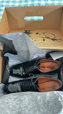 Santoni Black Patent Leather Oxford Dress Shoes Lace-Up Almond Toe US 9.5 D
