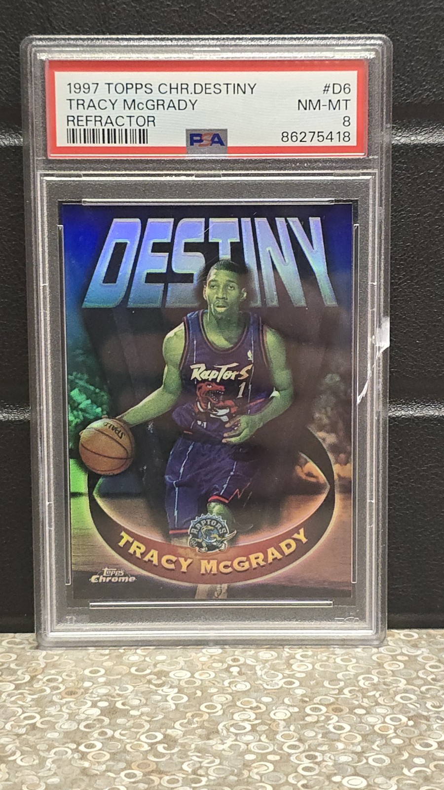 1997-98 Topps Chrome Destiny Tracy McGrady #D6 Refractor Rookie Raptors PSA 8