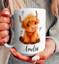 Personalised Highland Cow Mug, Custom Name Coffee Mug, Scottish Highland Coo Cup