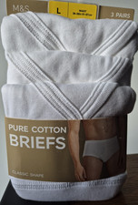 Marks & Spencer Confezione 3 Slip Puro Cotone Forma Classica Bianco Large 36-38" Nuovi