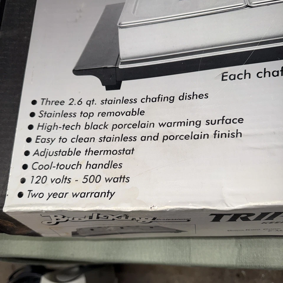 BROIL KING Profesional Triple Servidor Buffet/Bandeja de Calentamiento TBS-3 Nuevo En Caja Foto 4 de 4