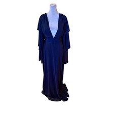Boohoo Tall Women's Maxi Dress Size 4 Navy Blue Tiered Sleeve Formal