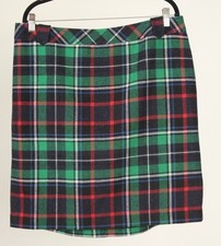 Talbots Women  s Skirt 14W Red Green Plaid A Line Elastic Waist Wool Blend Lined