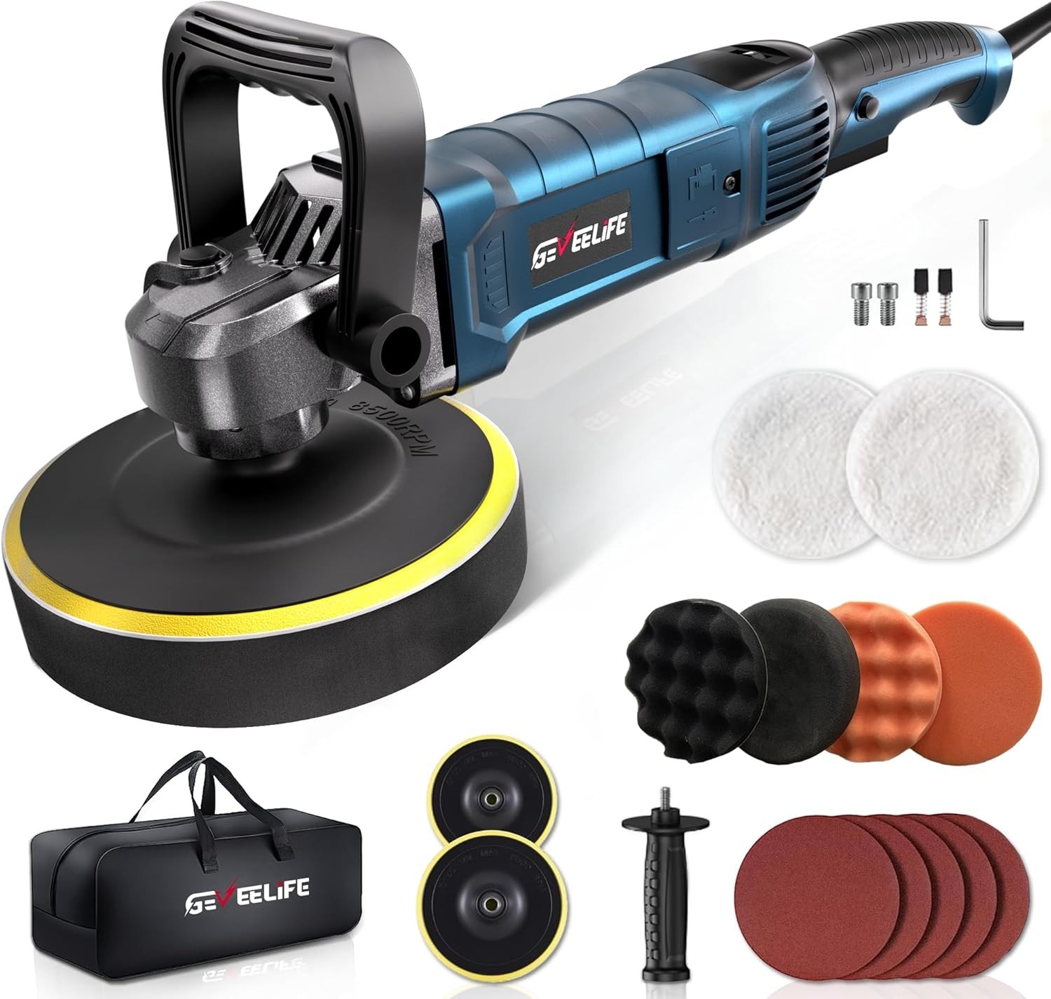 1600W Car Buffer Polisher Kit 6/7 Inch Variable Speed Waxer for Car Boat