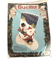 Vintage 1991 Bucilla Felt Applique CHRISTMAS STOCKING Kit 82727  Sleigh Ride  