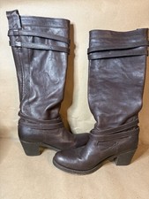 FRYE Jane Strappy Brown Leather Riding Women's Tall Boots size 7B 76396