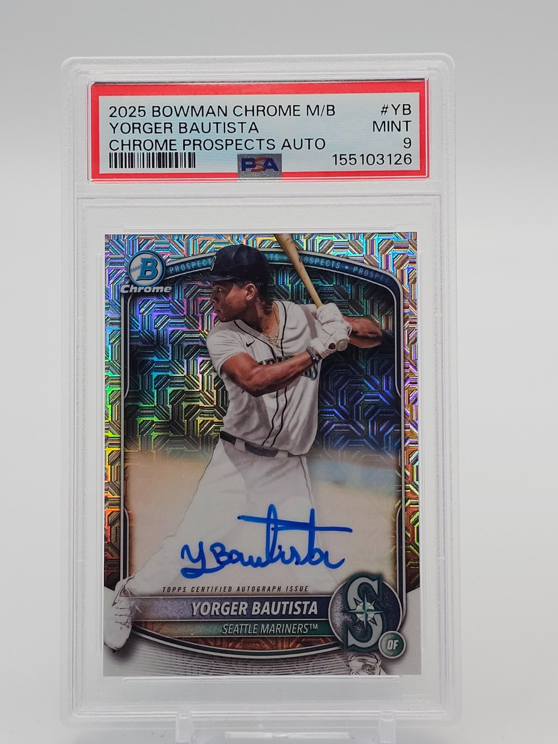 YORGER BAUTISTA 2025 BOWMAN CHROME MEGA BOX MOJO ROOKIE RC AUTO PSA 9 Q7129 view 1