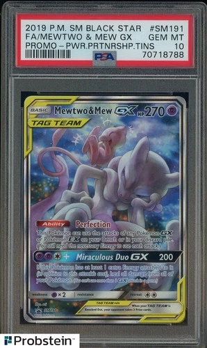 2019 Pokemon SM BSP Power Partnership Tins #SM191 FA Mewtwo & Mew GX PSA 10