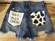 HAND PAINTED CHIKFILA CHIK FIL A COW PRINT HANDMADE CUTOFFS JEAN SHORTS SIZE 1