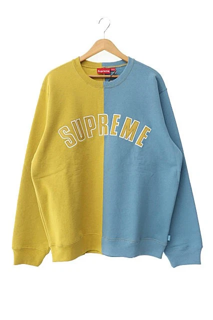 Sweat shirt col rond fendu Supreme 18AW moutarde logo fendu col rond