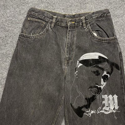 MAKAVELI デニム　W36 L34 ブラック　美品　ビックデザイン Makaveli Jeans Mens 36x34 Black Denim Distressed Baggy Hip Hop
