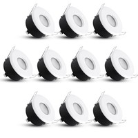 10X Einbaustrahler Rahmen IP65 Weiß Rund Starr Mit GU10 Fassung Spot Deckenlampe