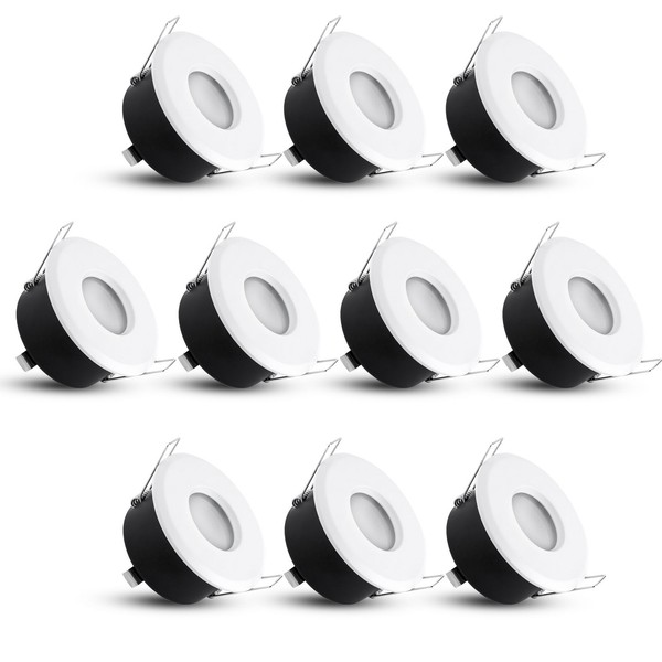 10X Einbaustrahler Rahmen IP65 Weiß Rund Starr Mit GU10 Fassung Spot Deckenlampe-image
