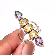 Citrine Rainbow Mystic Fire Topaz Five Stone 925 Sterling Silver Ring S.7 R26