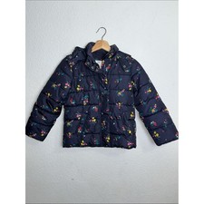 GAP Kids Navy Floral Puffer Jacket Hooded Cold Control Max Water Resistant M