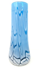 Hand Blown Glass Vase Blue White Fractured Look 11.75" Art Glass Large