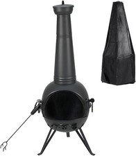 Gr8 Garden 130cm Tall Large Patio Chiminea Wood Burner Steel Black New