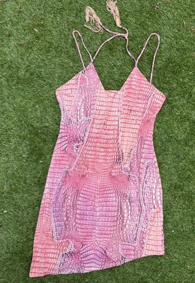 Roberto Cavalli pink snakeskin print mini dress for beach.  Size 44, M 
