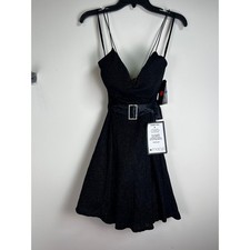 City Studio Sparkle Rhinestone Buckle Black Party Dress Lace Up Back Sz 9/10 NWT