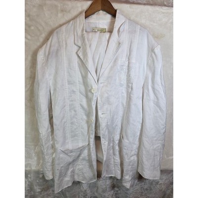 Syllables Mens White 100% Linen 2pc Guayabera Suit Embroidered Blazer Pants XXL
