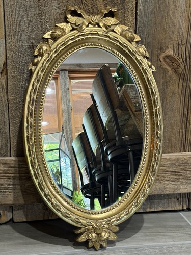 Home Interiors Hollywood Regency Rose and Bow Gilded Wall Art Mirror Vintage