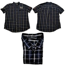 Harley Davidson Mechanic Shirt Men's XL Navy Blue Black Plaid Button Down EUC