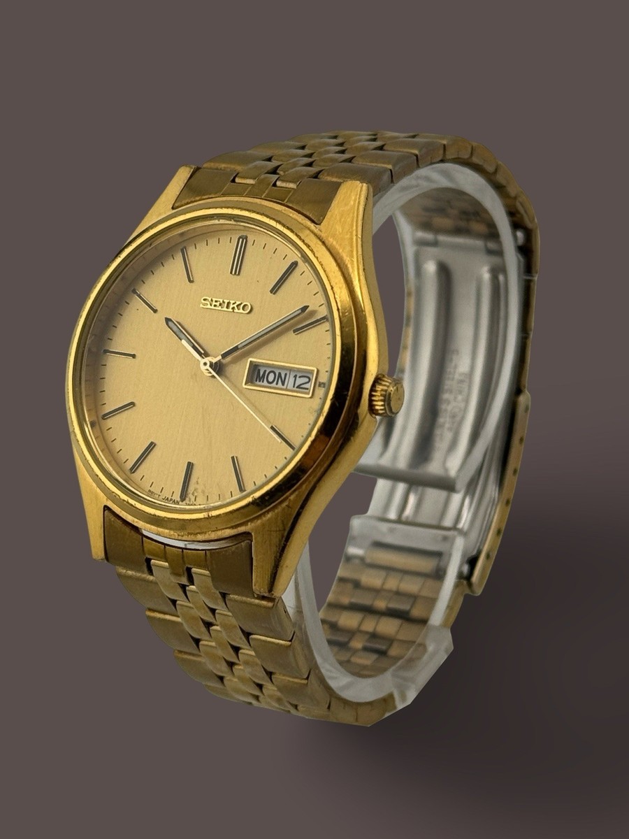 Seiko PRESIDENT 7N43-9048 Quartz Gold Plated Mens Bracelet Watch