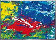 Jozsef Toth *1944: Farbige Abstraktion Lackgemälde 1990er abstrakt rot gelb blau