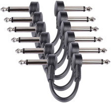 6 Inch Guitar Patch Cables 6 Pack, 1/4" TS Right Angle Effect Pedal Flat Cables,