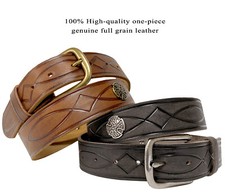 Classic Buckle Celtic Conchos Genuine Full Grain Leather Tooled Engraved Belt