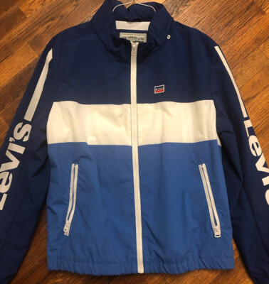 LEVI'S Men's Retro Windbreaker Jacket Blue White size XL Full Zip