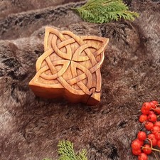 Hand Carved Wooden Trinket Jewellery Puzzle Box, Square Celtic New