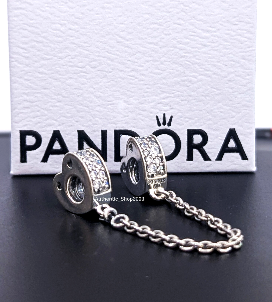 NEW Authentic PANDORA 925 Silver Sparkle Pave Heart Safety Chain