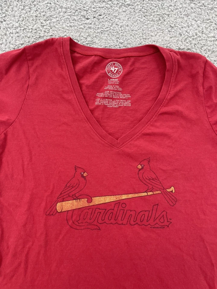 St Louis Cardinals Shirt Women's Large Red Short Sleeve V-Neck '47 Brand MLB - Image 2 of 4