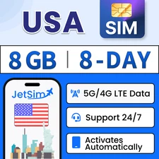 United States SIM Card - 8GB High-Speed, 8 Day-T-Mobile-Verizon/Travel SIM