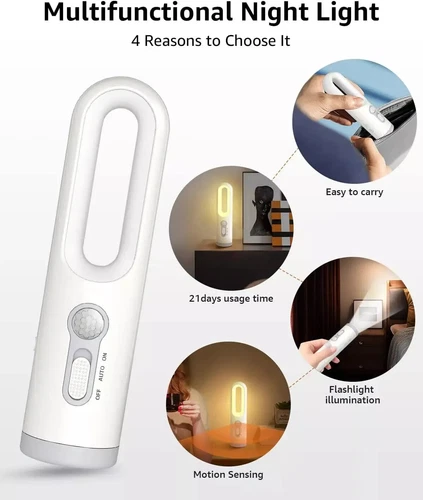 LED Night Light Reading Motion Sensor 2 in 1 Torch USB C Rechargeable Dusk Dawn - Picture 5 of 12