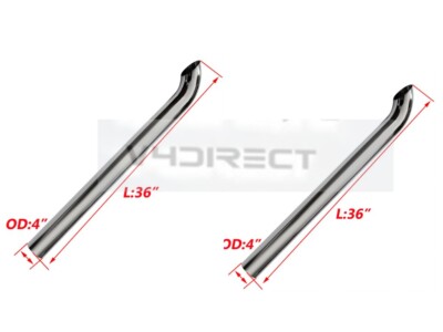 PAIR 4'' inch X 36'' inch OD Chrome Curved Stack Pipe Exhaust Tailpipe Semi Truck