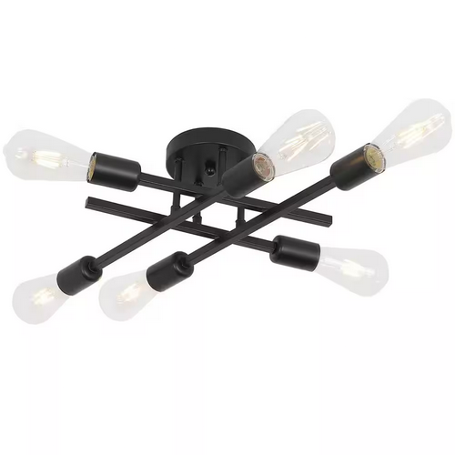18.9 in 6-Light Black Sputnik Linear Semi-Flush Mount Industrial Light Fixture