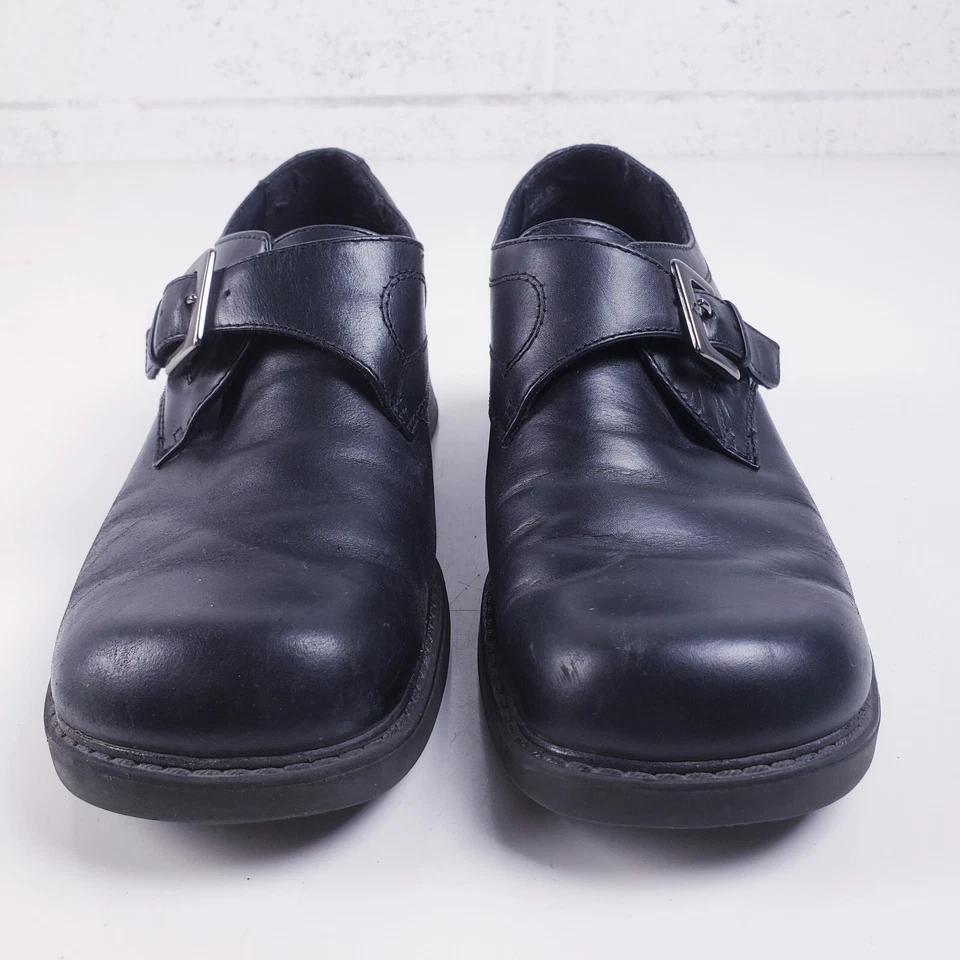 Mocasín vintage años 90 y2k grunge cuero negro punta cuadrada tacón grueso hebilla 8,5 Foto 2 de 4