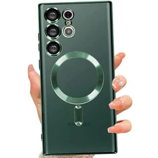 For Samsung Galaxy S24 S25 Ultra S22 Magnetic Mag Safe Case Plating Clear Cover